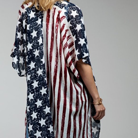NEW American Flag Short Sleeve Kimono Wrap - Picture 7 of 12